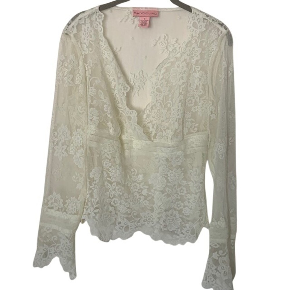 Bandolino Size 8 EUC White Lace Blouse Cottagecore Romantic Victorian Romantic